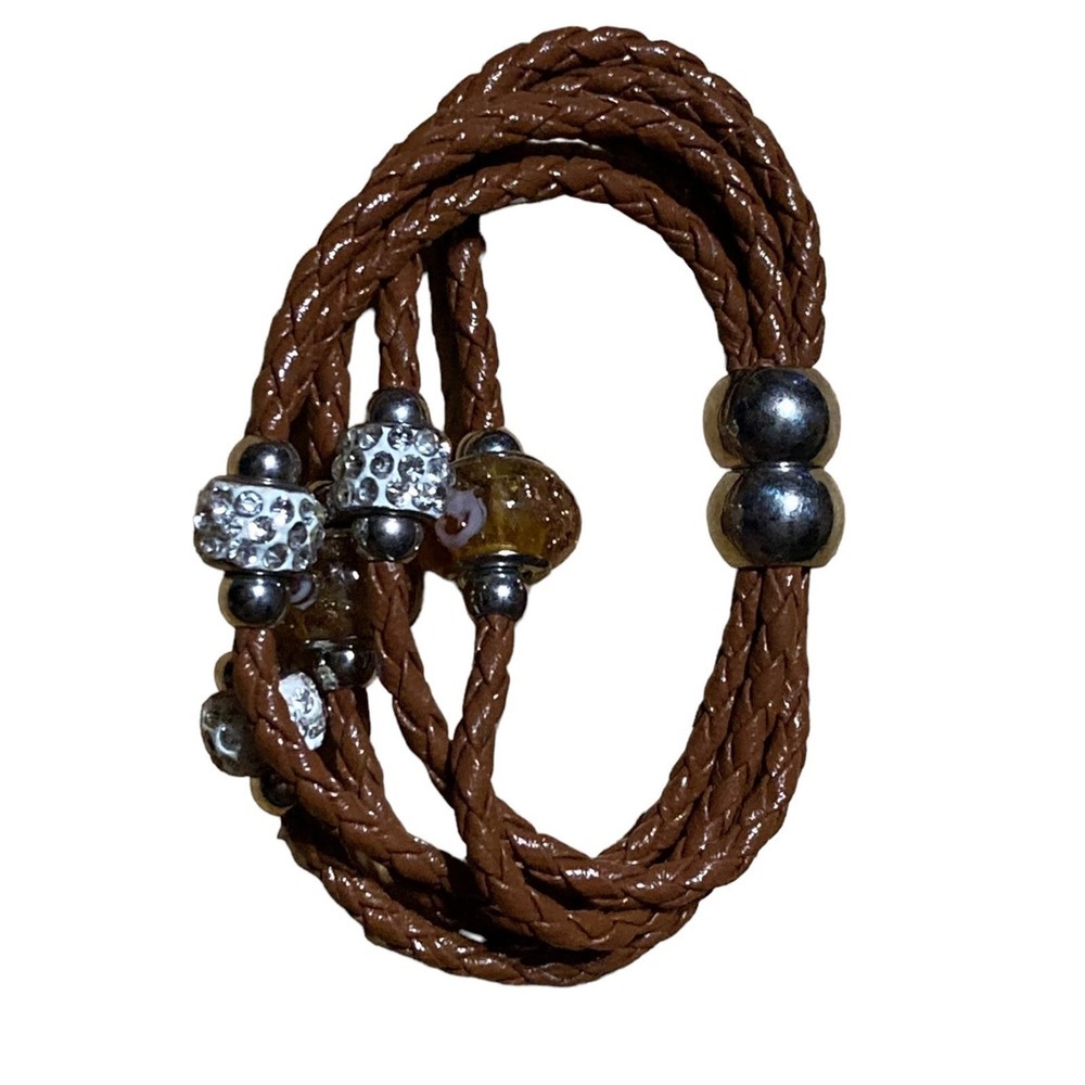 Bejeweled Multi Strand Brown‎ Braided Women Bracelet